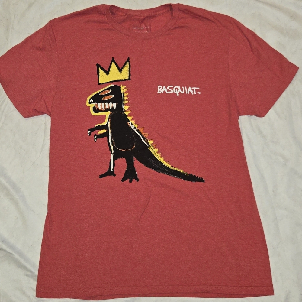 Red Basquiat Dinosaur Graphic T-Shirt Medium